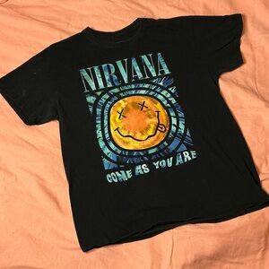 NIRVANA Black Tee with Blue and Orange Graphic